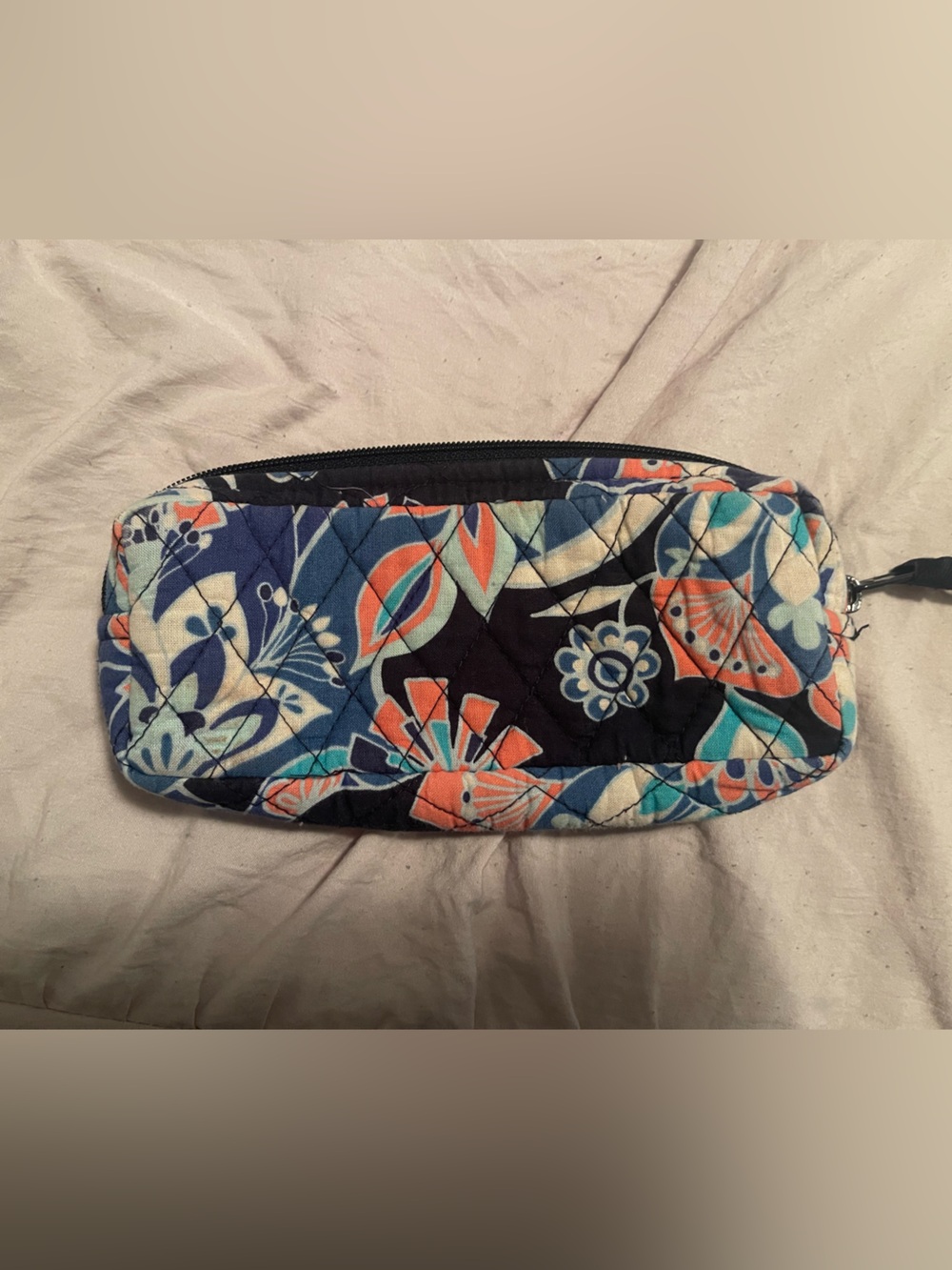 Vera Bradley Navy Blue Teal Coral Quilted Cosmetic Pouch